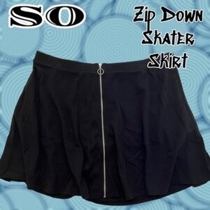 SO Junior’s Solid Black Zip Down Skater Skirt
